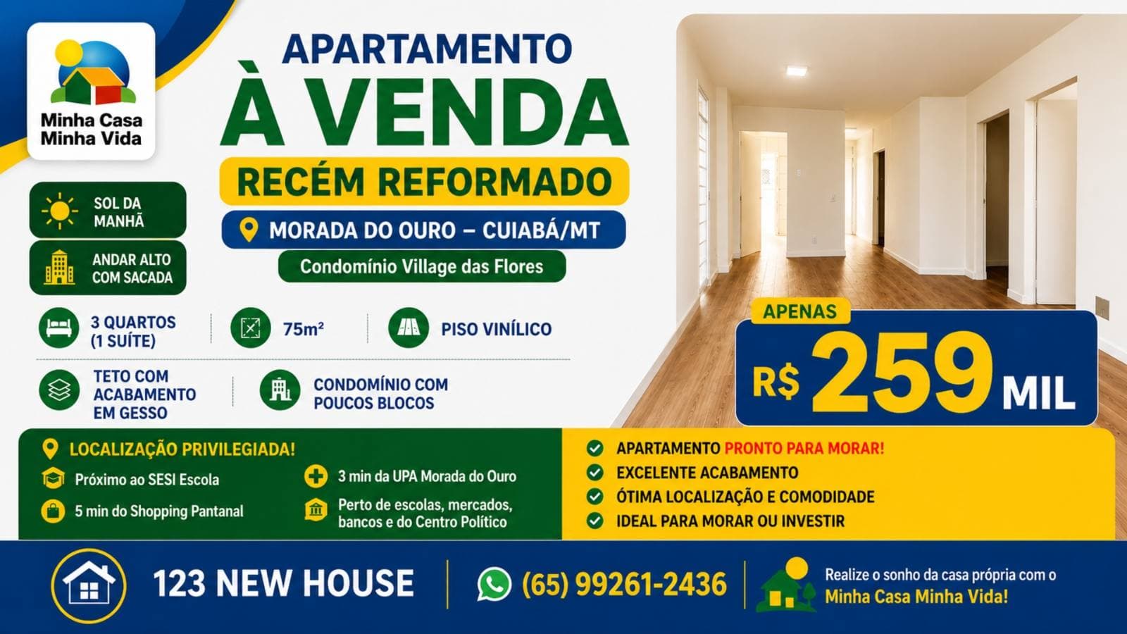 APARTAMENTO À VENDA 75M² BAIRRO MORADA DO OURO RECÉM REFORMADO COM SUITE E SACADA - CUIABÁ MT
